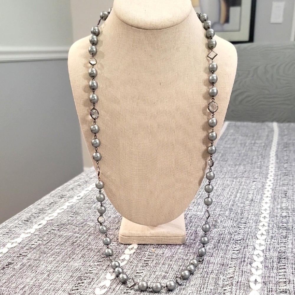 Joan Rivers NWOT Gray Beaded Necklace with Metallic Shine And Glass 34"
